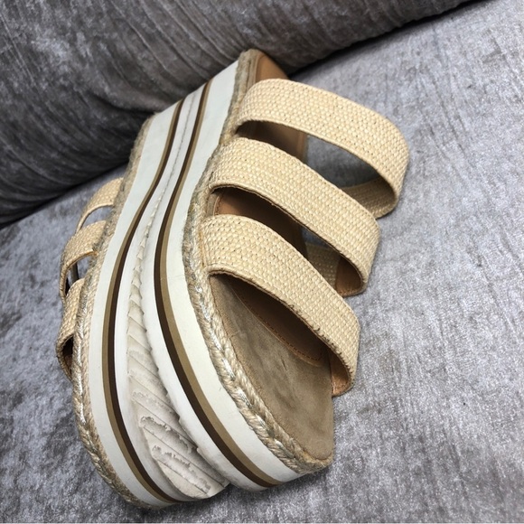 UNIVERSAL THREAD Beige 3 Textile Strap Platform Wedge Sandals 9.5 Espadrille - Picture 8 of 15